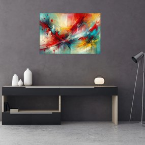 Obraz – Abstrakcia s červenou (90x60 cm)