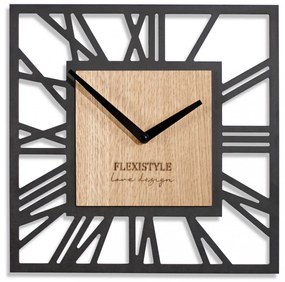 Štvorcové nástenné drevené hodiny v čiernej farbe