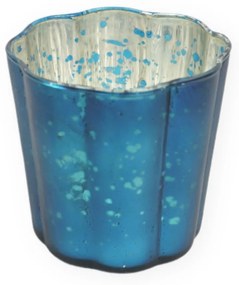 Modrý sklenený svietnik RAINBOW WAVY 8 cm