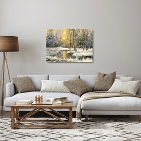 Sklenený obraz - Chalúpka v lese, olejomaľba (70x50 cm)