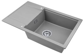 Sink Quality Ferrum New 8010, 1-komorový granitový drez 800x500x210 mm + chrómový sifón, šedá, SKQ-FER.8010.G.X