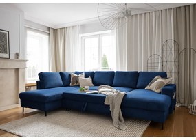 Tmavomodrá menčestrová rozkladacia rohová pohovka (ľavý roh) Lofty Lilly – Miuform