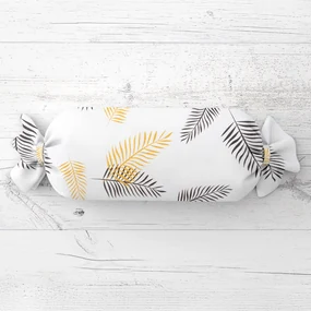 Biante Vankúš valec bonbon Sandra SA-219 Zlaté a čierne palmové listy na bielom 15x80 cm