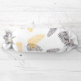 Biante Vankúš valec bonbon Sandra SA-219 Zlaté a čierne palmové listy na bielom 15x60 cm