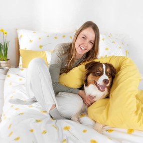 Goldea bavlnené posteľné obliečky duo - púpavy so žltou 140 x 200 a 70 x 90 cm