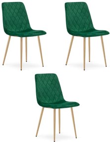 Set troch jedálenských stoličiek TURIN zamatové, tmavozelené / hnedé nohy (3 ks)