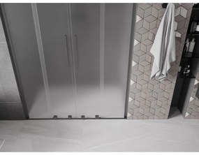 Mexen Velar L Duo, posuvné sprchové dvere do otvoru 160 cm, 8mm sklo námraza, brúsený grafit, 871-160-003-32-95