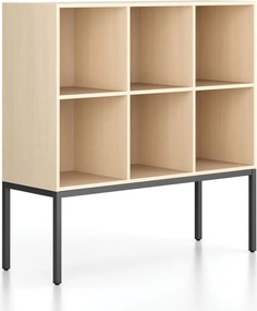 Regál FRAME, nízky, s čiernou podnožou, 1299 x 450 x 1331 mm, breza