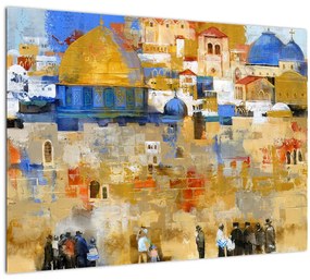 Sklenený obraz - Múr nárekov, Jeruzalem, Izrael (70x50 cm)