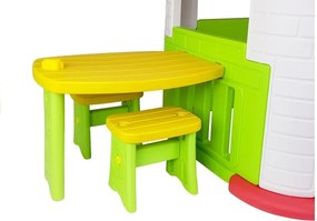 LEAN TOYS Sada záhradného domčeka + stôl, stoličky bielo-žltý