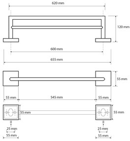 SAPHO XQ404 X-Square držiak uterákov dvojitý 65 cm, strieborná