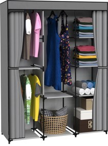 Textilná šatníková skriňa CELINA - 8 políc - antracit