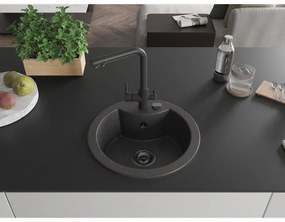 Mexen Diego, 1-komorový granitový drez 488x488x167 mm, čierna batéria Duero, čierna škvrnitá, 6512-76-671600-70-B