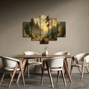 Obraz - Slnko žiariace lesom (150x105 cm)
