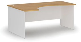 Ergonomický kancelársky pracovný stôl PRIMO WHITE, 1800 x 1200 mm, ľavý, biela/buk