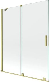 Mexen Velar, 2-krídlová posuvná vaňová zástena 140 x 150 cm, 8mm číre sklo, zlatý matný profil, 896-140-000-01-55