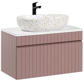 Závesná skrinka Iconic I s doskou a umývadlom 80 cm ružová/biela