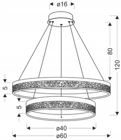 LED luster na lane FROZI LED/38W/230V pr. 60 cm čierny
