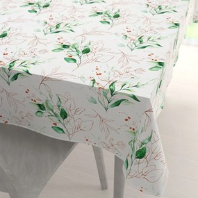 Biante Bavlnený obdĺžnikový obrus Sandra SA-706 Zeleno-hnedé vetvičky s lístkami na bielom 140x200 cm