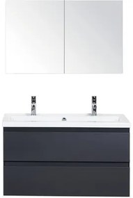 Kúpeľňový nábytkový set Evora 100 cm s keramickým umývadlom 2 otvormi na kohúty a zrkadlovou skrinkou antracitovo sivá matná