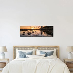 Obraz vodnej hladiny pri západe slnka (s hodinami) (90x30 cm)