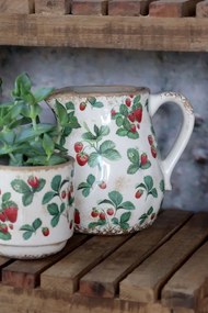 Krémový antik keramický džbán s jahôdkami Fraises - 16*15 cm