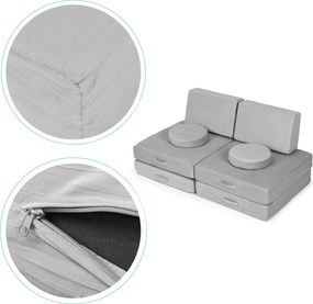 DIY veľká skladacia modulárna pohovka pre deti 8 mäkkých vankúšov - sivá ECOTOYS