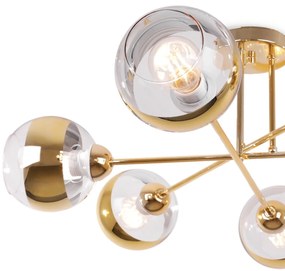 Stropné svietidlo Asturia, 6x zlaté/transparentné sklenené tienidlo, G