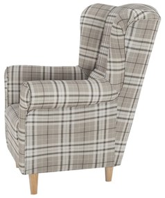 Tempo Kondela Kreslo ušiak, látka hnedé káro, CHARLOT