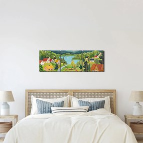 Obraz - Dedina v horách (s hodinami) (90x30 cm)