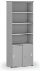 Kombinovaná kancelárska skriňa PRIMO GRAY, zasúvacie dvere na 2 poschodia, 800 x 420 x 2128 mm, sivá