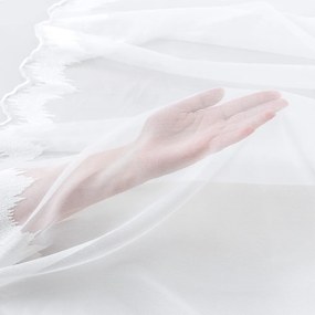 Biela záclona s perleťovo vytkávanou bordúrou cikcak do oblúčka ZAC-029 výška 295 cm Iba metráž