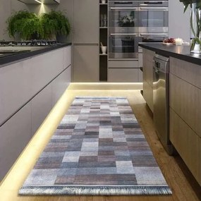 Hnedý kockovaný koberec do kuchyne Šírka: 160 cm | Dĺžka: 220 cm