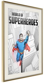 Artgeist Plagát - World of Superheroes [Poster] Veľkosť: 30x45, Verzia: Zlatý rám s passe-partout