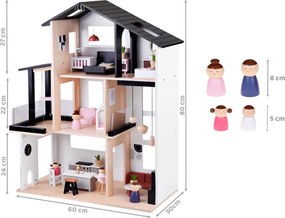 JOKOMISIADA Moderný drevený domček pre bábiky v štýle LOFT + bábiky a nábytok ZA5073