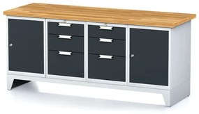 Alfa 3 Dielenský stôl MECHANIC I, 2 skrinky a 2x 3 zásuvkový box na náradie, 6 zásuviek, 2000x700x880 mm, antracitové dvere