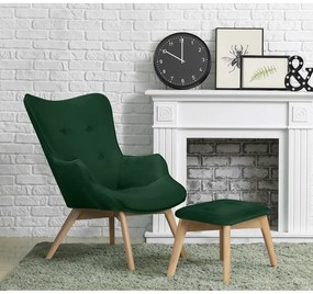 Tmavozelené zamatové kreslo s podnožkou Niko – Ropez