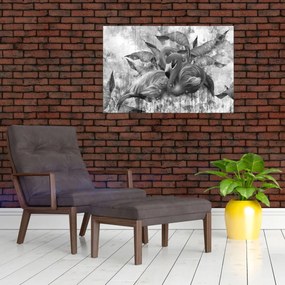 Obraz - Plameniaky graffiti (90x60 cm)