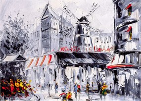 Sklenený obraz - Ulica v Paríži, olejomaľba (70x50 cm)