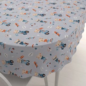 Biante Detský bavlnený oválny obrus Sandra SA-599 Medvedíky na motorkách a skateboardoch na svetlo sivomodrom 80x120 cm