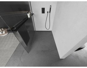 Mexen Kioto+ L, sprchová zástena Walk-In s poličkou a vešiakom 90 x 200 cm, 8mm sklo s rebrovým vzorom, čierny profil, 800-090-123-70-09