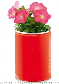 Flowcan plechovka červená so semienkami petunie 6,5×9 cm