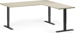 Výškovo nastaviteľný stôl, 180x180 cm, 3 motory, L/P, čierna podnož, dub prírodný