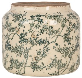 Keramický obal na kvetináč so zelenými kvietkami Gian L - Ø 18*16 cm