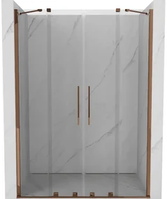 Mexen Velar Duo, posuvné dvere do otvoru 140x200 cm, 8mm číre sklo, ružové zlato, 871-140-000-02-60