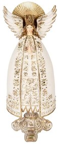 Béžovo-zlatá antik dekorácia anjel na podstavci - 16*12*41 cm