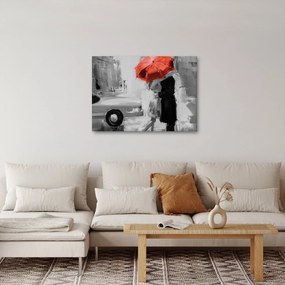 Obraz - Zamilovaný pár pod dáždnikom, červený (70x50 cm)