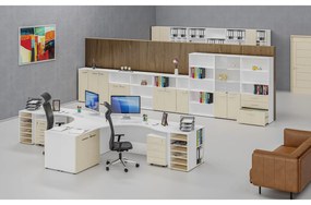 Kombinovaná kancelárska skriňa PRIMO WHITE, zasúvacie dvere na 2 poschodia, 2128 x 800 x 420 mm, biela/breza