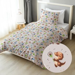 Biante Detské bavlnené posteľné obliečky Sandra SA-656 Modro-zeleno-hnedé dinosaury na svetlo sivom Jednolôžko 140x200 a 70x90 cm