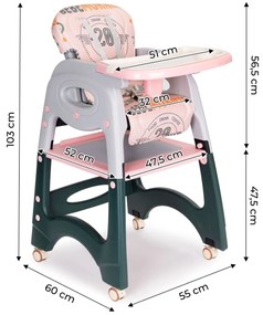 Detská jedálenská stolička Ecotoys 2v1 šedivo-ružová